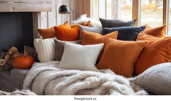 Autumnal Cozy Living Room Decor with Throw Pillows