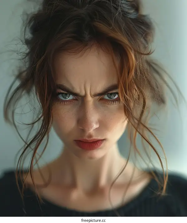 Close-up Portrait of a Woman with Intense Facial Expression