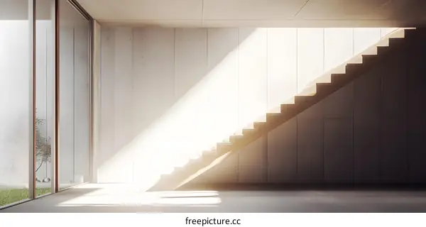 Modern Staircase Design in Minimalist Interior with Sunlight