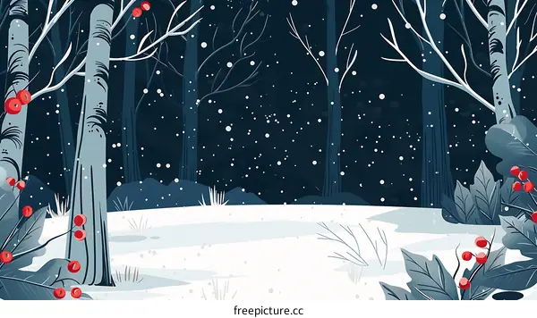 Snowy Forest Winter Landscape Illustration