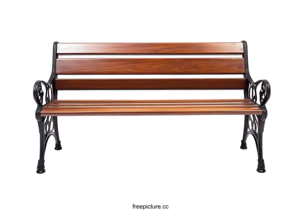 [Transparent Background PNG]Outdoor Wooden Park Bench with Ornate Metal Legs
