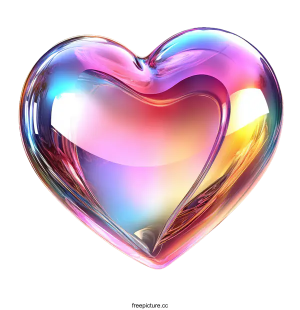 [Transparent Background PNG]Colorful Heart Illustration with Glassy Texture