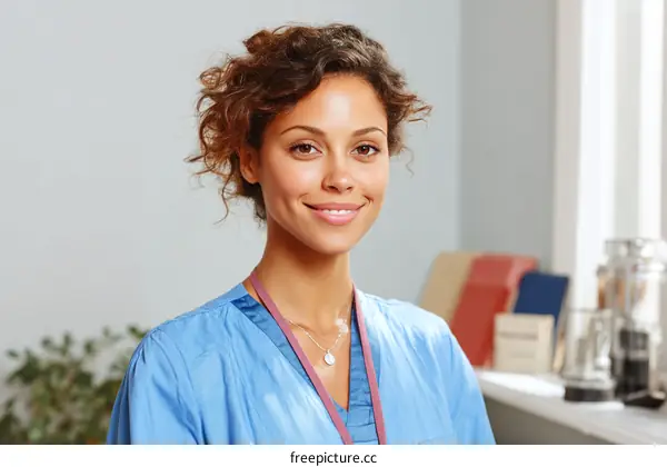 Smiling Female Healthcare Professional in Medical Setting