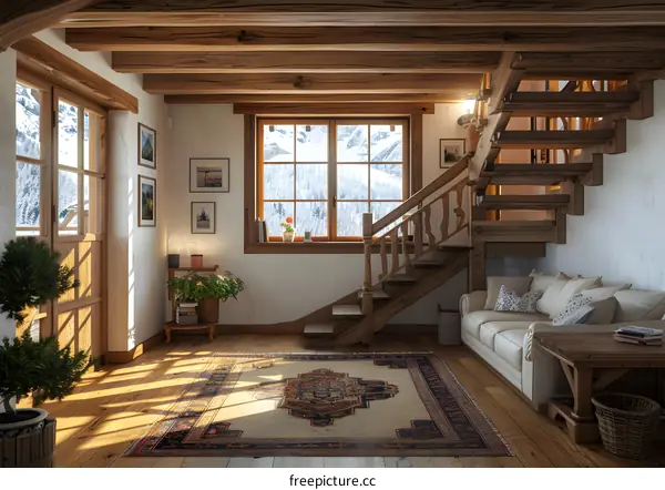 Cozy chalet living room interior