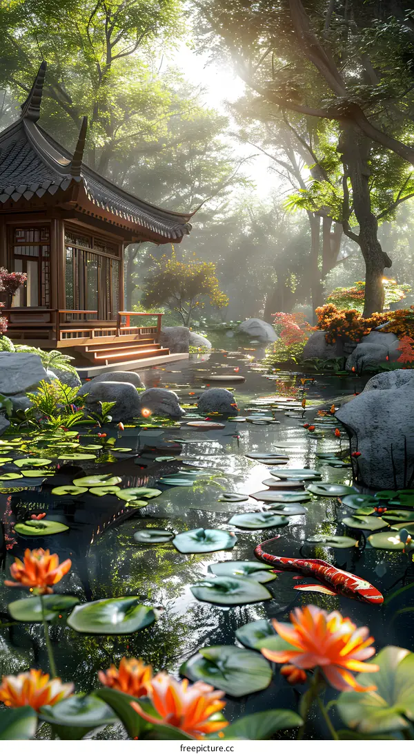 The scenery of the koi pond