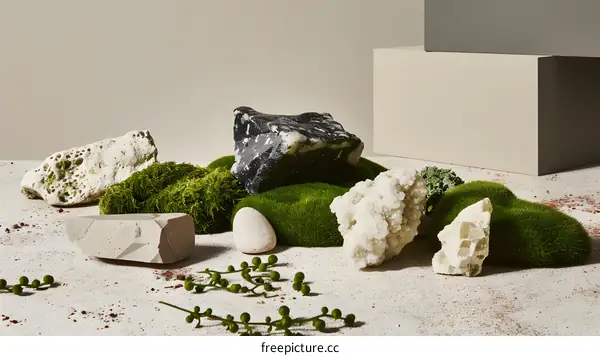 Abstract Still Life with Rocks and Moss