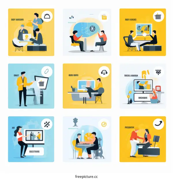 Illustration of people working together in an office