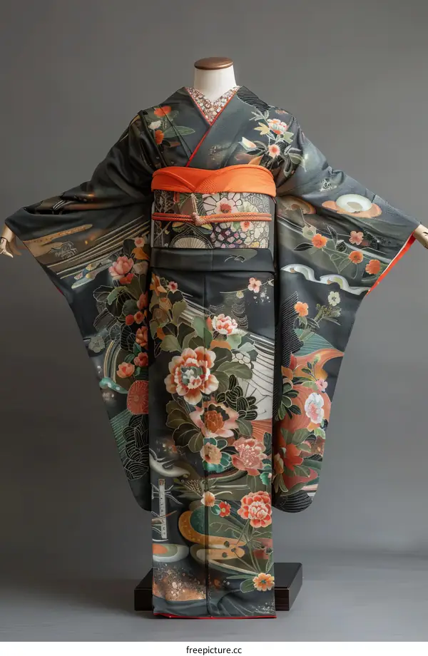 A woman wearing a kimono with a floral pattern