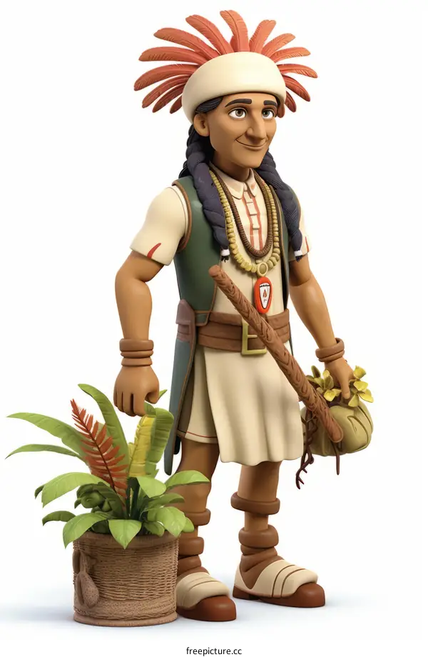 Native American Man Cartoon Illustration