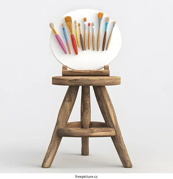 Wooden Easel with Paint Brushes for Art