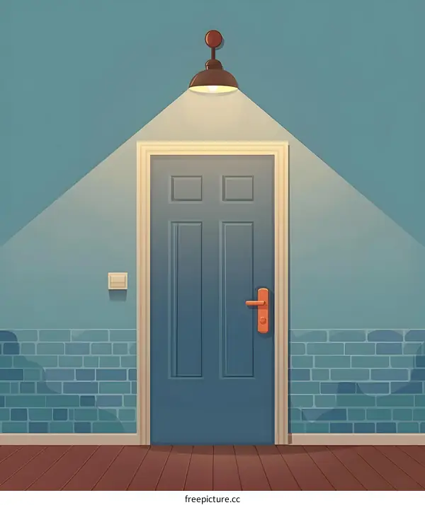 Blue Door with Light in a Cartoon Home