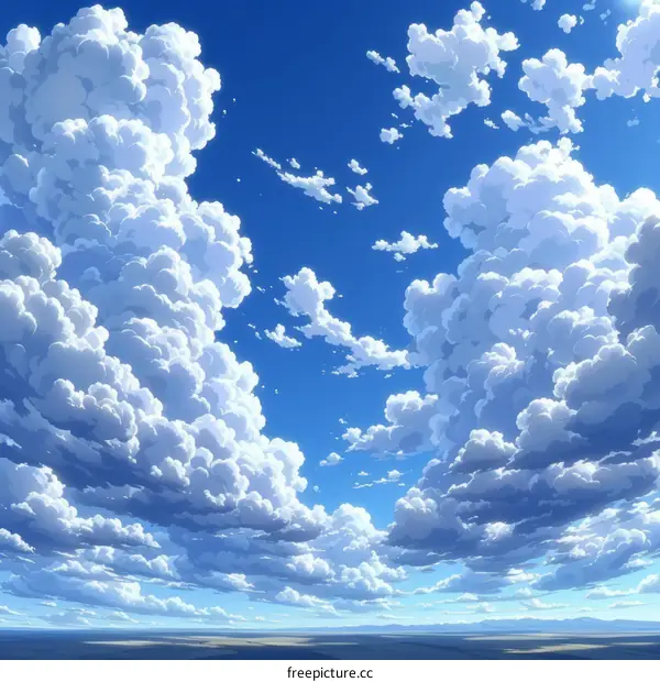 anime cloudscape with a few small clouds and a large cloud in the foreground