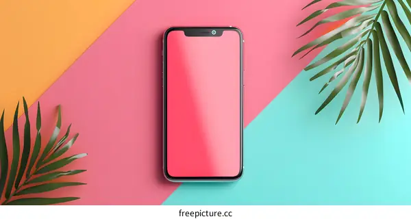 Minimalistic Summer Phone Mockup With Palm Leaves