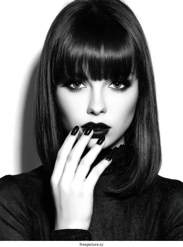 Stylish Woman with Black Hair and Makeup