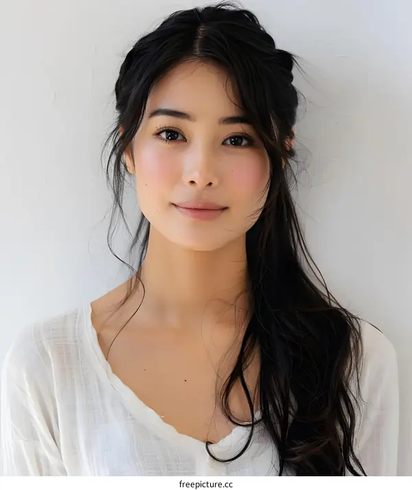 Portrait of a Young Woman with Long Dark Hair