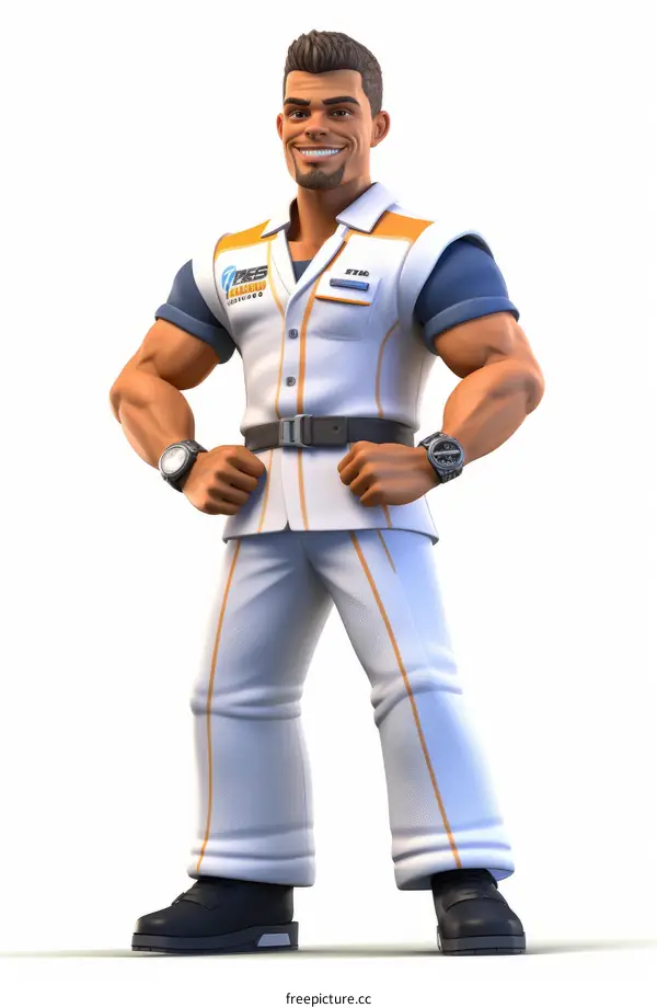 Dark Skinned Mechanic in White Uniform Repairs Car