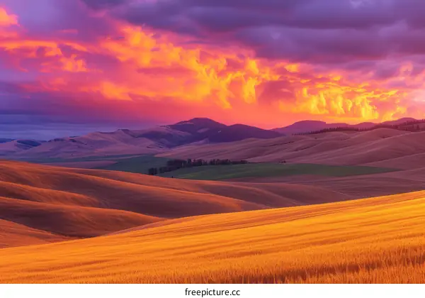 Golden Sunset Over Rolling Palouse Hills