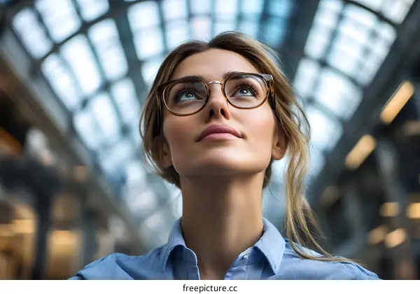 Young Woman Looking Up with a Positive Outlook