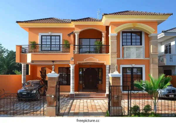 Two-story Orange House Exterior Design