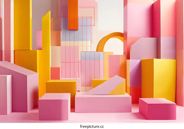 Abstract Geometric Shapes with Pink, Yellow and Orange Colors