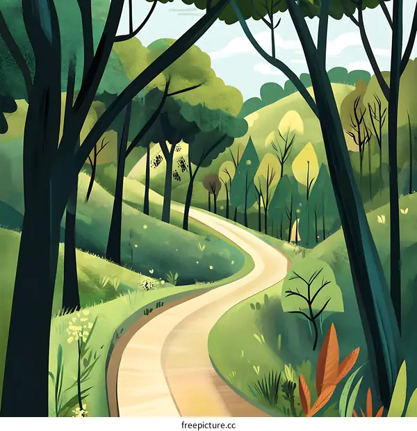 Winding Road Through Lush Forest