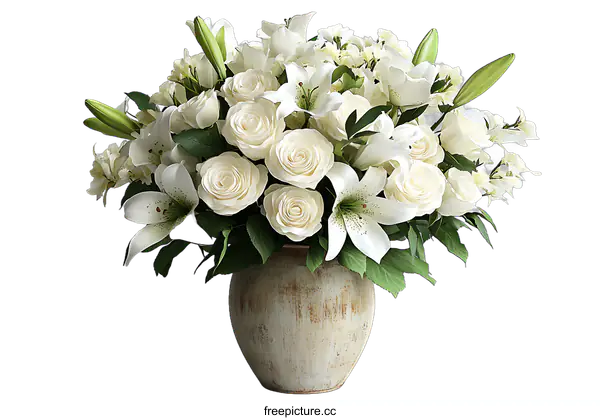 [Transparent Background PNG]Elegant White Floral Arrangement in Vase