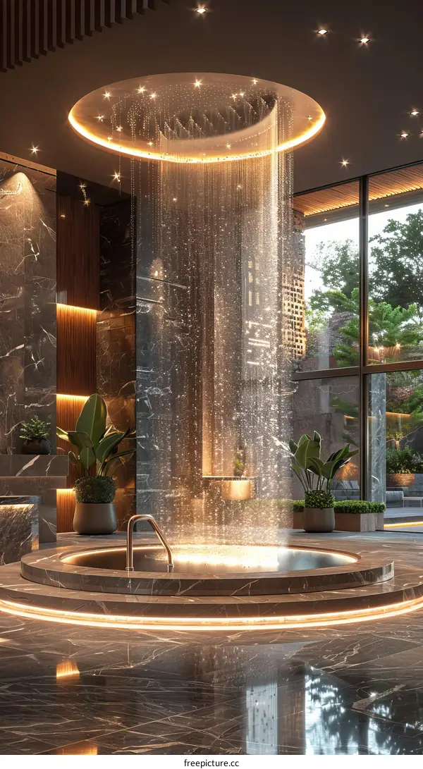 Luxury Spa Interior Design with Waterfall Feature