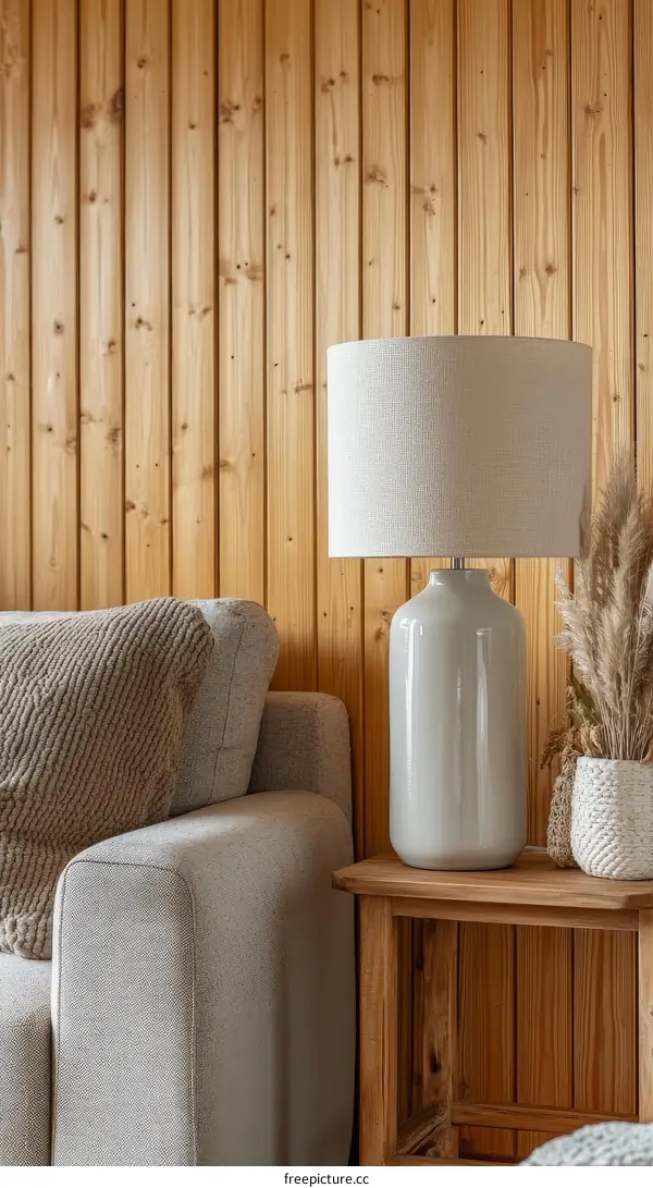 Cozy Living Room with Wooden Wall