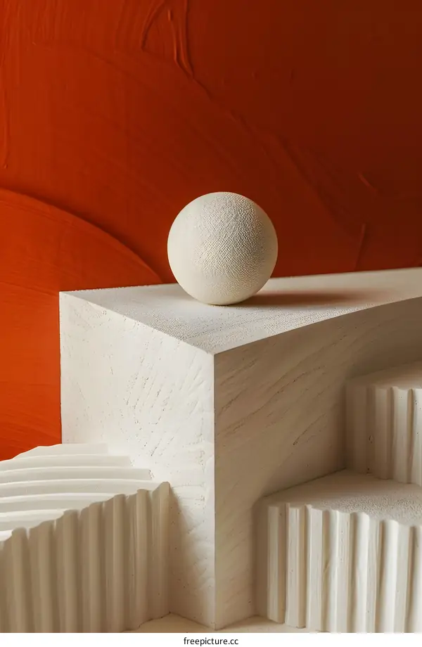 white ball on podium against red background