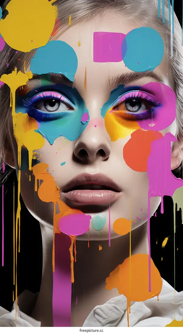Portrait of a Colorful Face Paint Woman