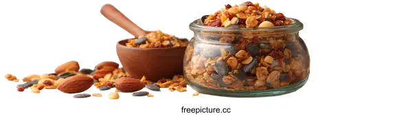 [Transparent Background PNG]Assorted Nuts and Granola in Glass Jar