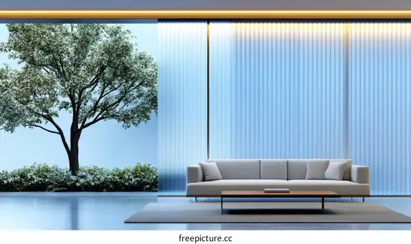 Modern Living Room with Large Window and Tree