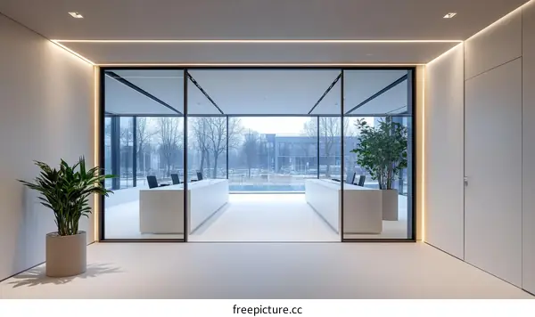 Modern Office Lobby with Large Windows