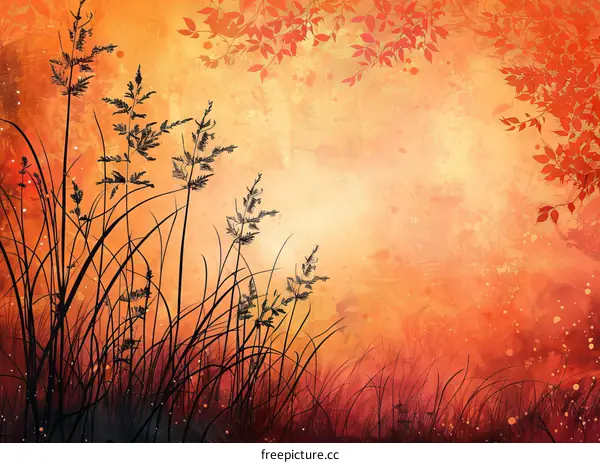 芦苇在日落时的剪影