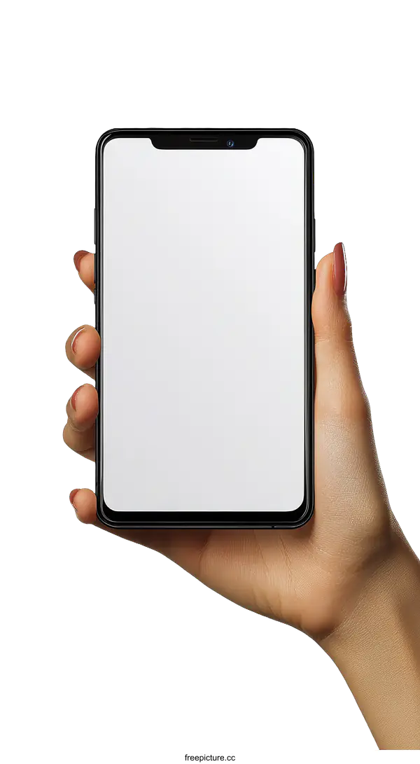 [Transparent Background PNG]Hand Holding a Modern Smartphone with Blank Screen