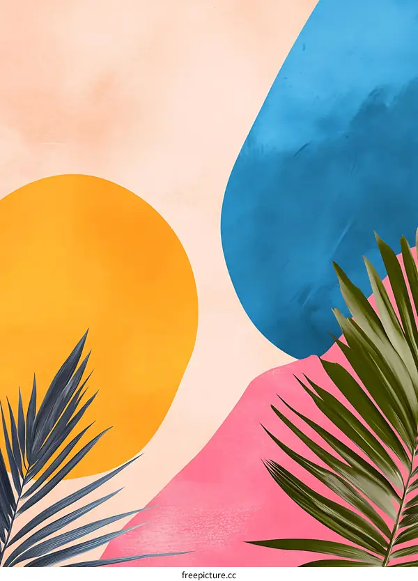 Abstract Tropical Minimalist Art Palm Leaf Watercolor Painting