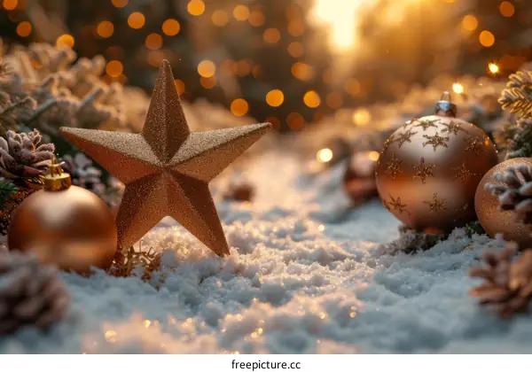 Christmas decorations in the snow