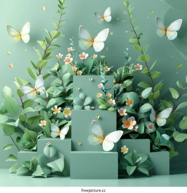 Springtime Butterflies in a Lush Garden Setting