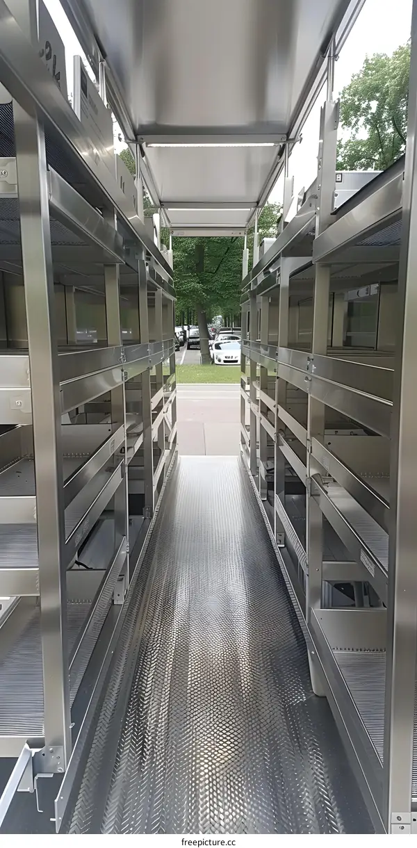 Interior of a Van With Metal Shelving