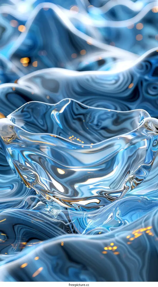 Abstract Blue Waves Background with Glass Object