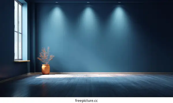 Empty Room Interior Design Illustration with Blue Walls and Wooden Flooring