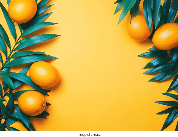 Summer Fruit Background With Orange and Green Leaves