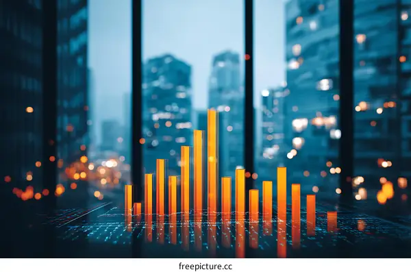 Business Growth Chart with Cityscape Background