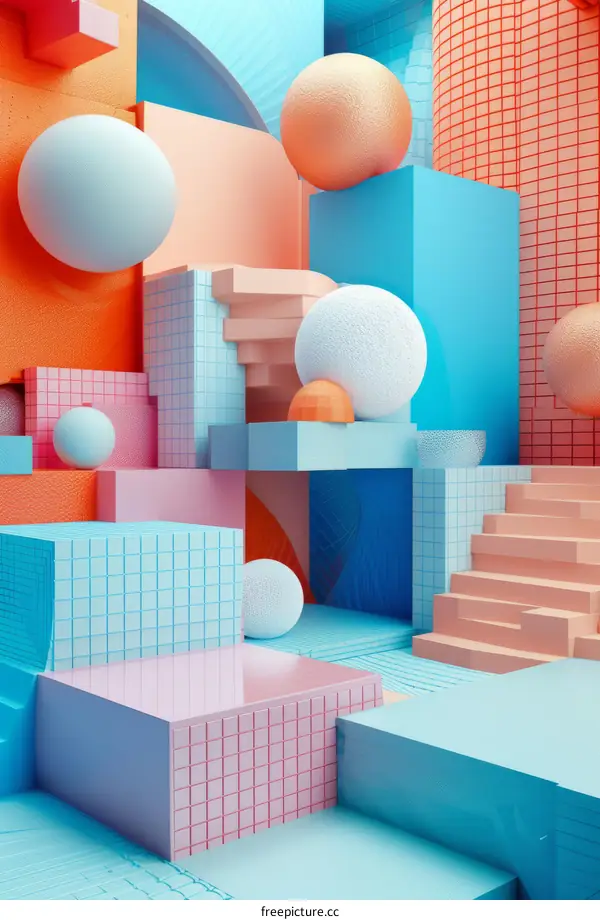 3D rendering of geometric shapes with pastel colors