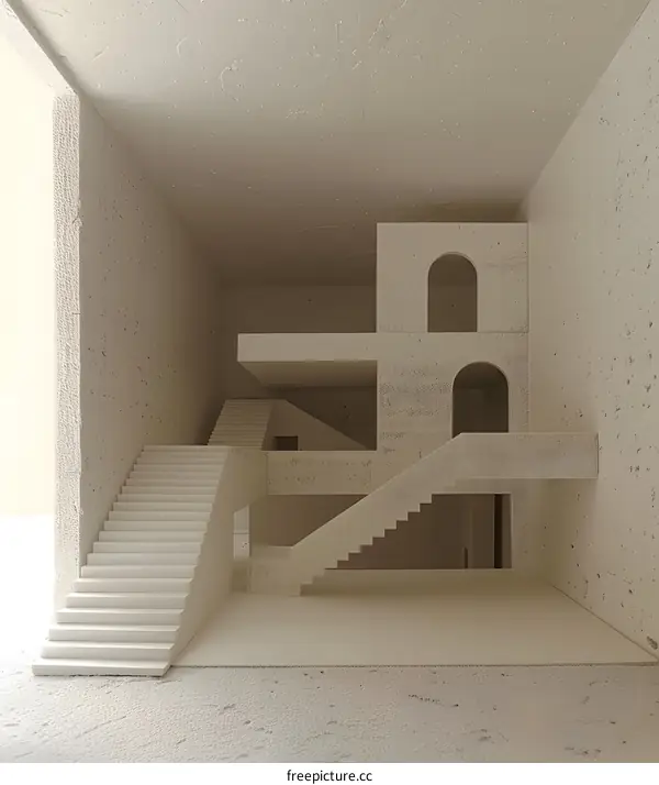 Modern Architecture Model with Stairs and Arched Windows