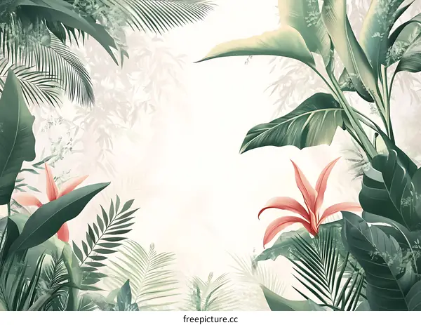 Tropical Leaves and Flowers Illustration Background