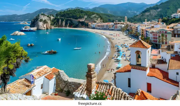 Tossa de Mar, Spain. Aerial view of the beautiful Mediterranean sea and beach.