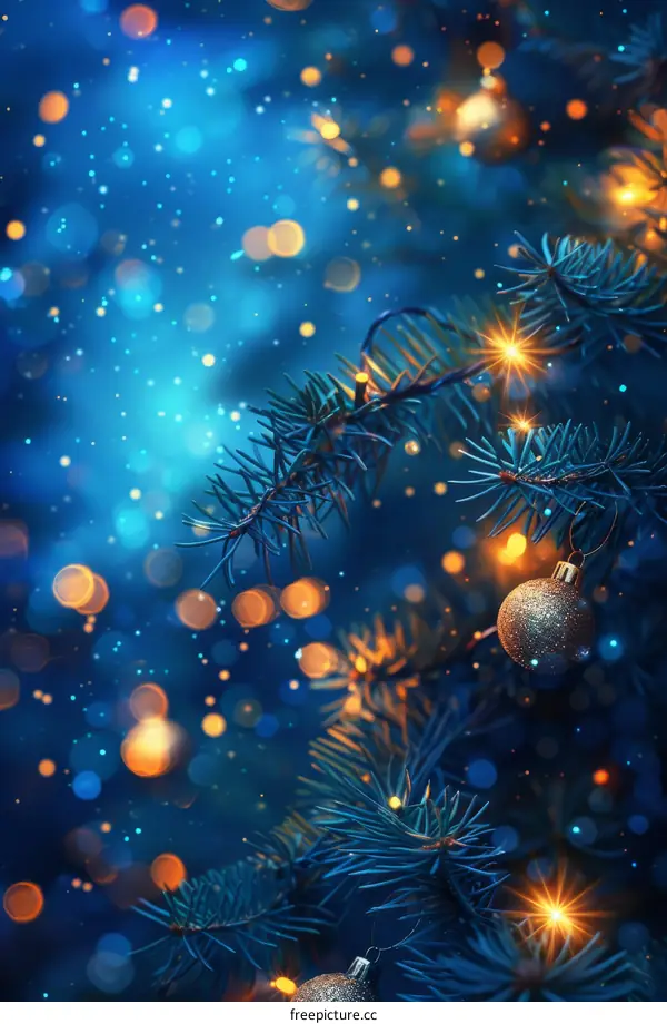 Golden Christmas Ornaments Adorning a Festive Green Fir Tree