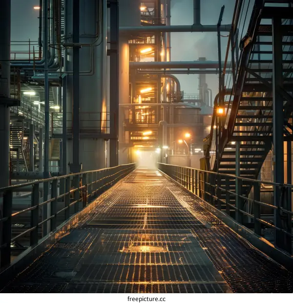 Illuminated walkway in an industrial plant