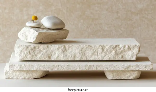 Stacked Stone Display with Small Yellow Bird